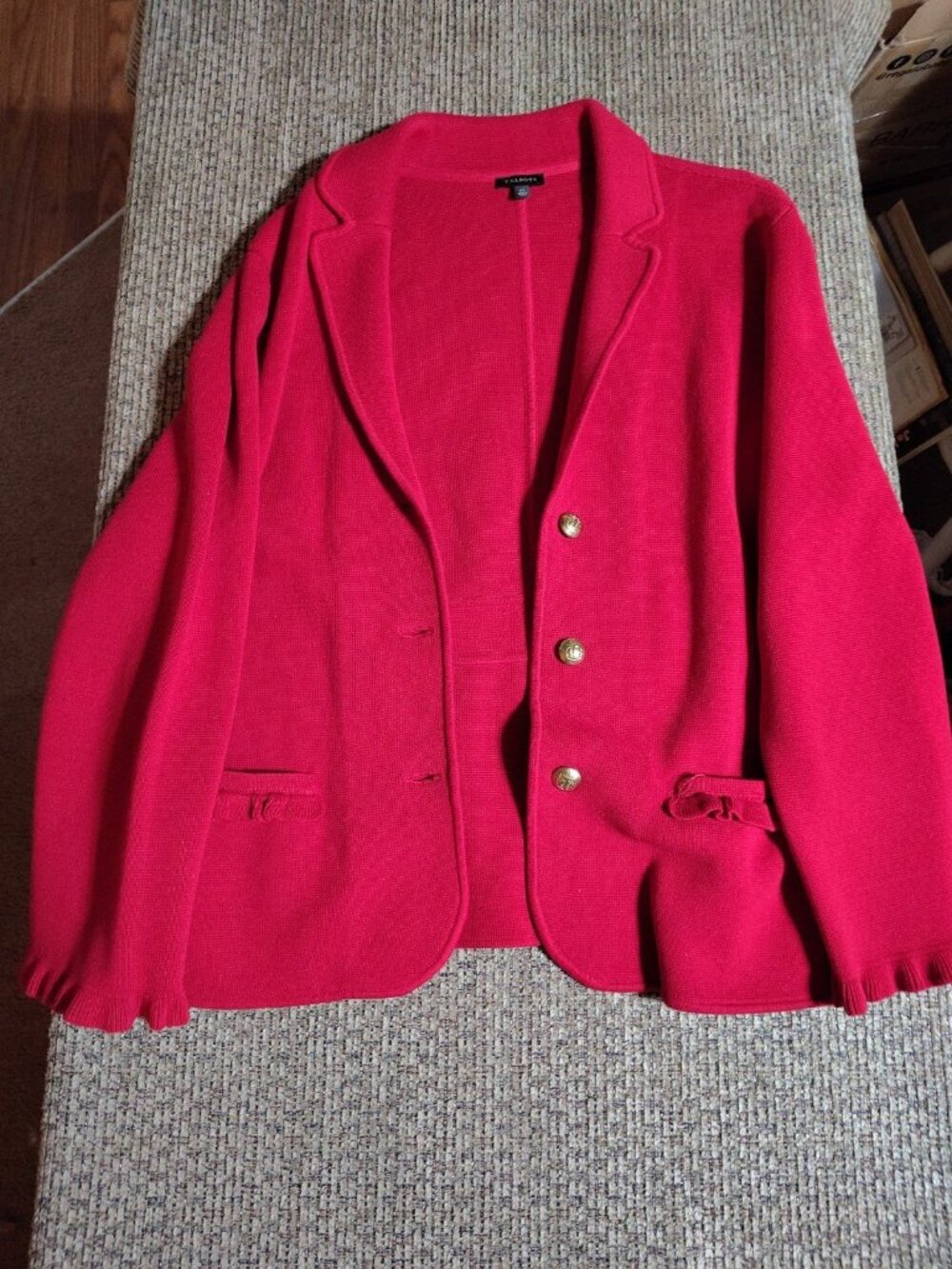 Talbots Red Knit Blazer Cardigan with Gold Buttons